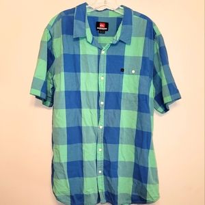 Quiksilver Short Sleeve Button Down Shirt RN#090233 Blue & Green Plaid Size: XL